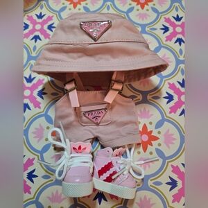 LABUBU PRADA 3 PIECES OVERALL SET PINK & RED